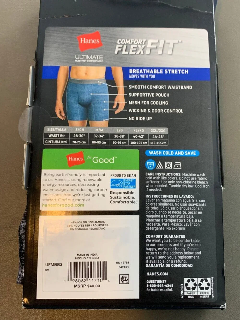 Hanes Men's Ultimate ComfortFlex Stretch Boxer Briefs, Multicolor 3-Pack, Small